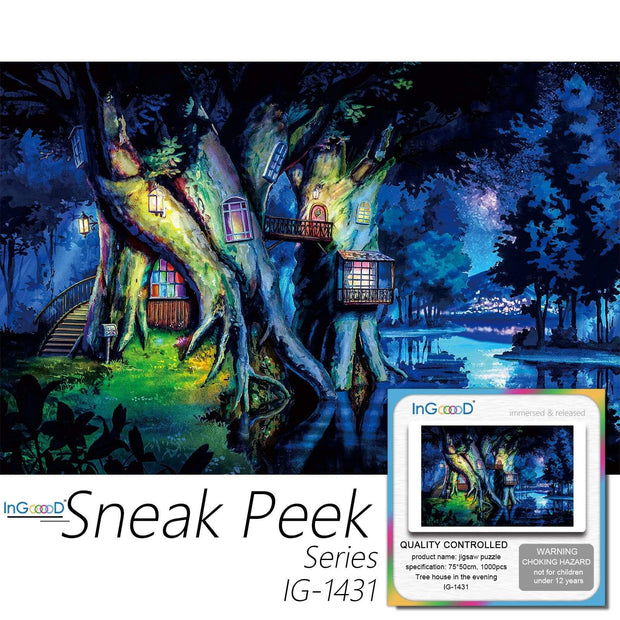 Ingooood-Jigsaw Puzzle 1000 Pieces-Sneak Peek Series-Tree house in the evening_IG-1431 Entertainment Toys for Adult Graduation or Birthday Gift Home Decor - Ingooood