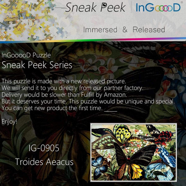 Ingooood- Jigsaw Puzzle 1000 Pieces- Sneak Peek Series-Troides Aeacus_IG-0905 Entertainment Toys for Graduation or Birthday Gift Home Decor - Ingooood