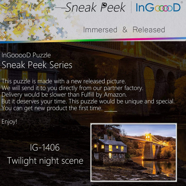 Ingooood-Jigsaw Puzzle 1000 Pieces-Sneak Peek Series-Twilight Night Scene_IG-1406 Entertainment Toys for Adult Special Graduation or Birthday Gift Home Decor - Ingooood