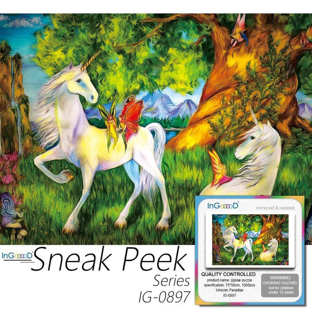 Ingooood- Jigsaw Puzzle 1000 Pieces- Sneak Peek Series-Unicorn Paradise_IG-0897 Entertainment Toys for Graduation or Birthday Gift Home Decor - Ingooood