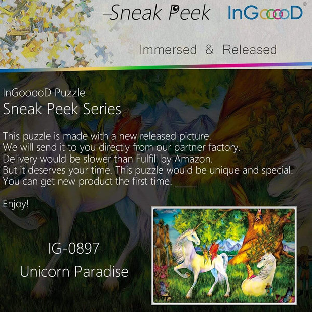 Ingooood- Jigsaw Puzzle 1000 Pieces- Sneak Peek Series-Unicorn Paradise_IG-0897 Entertainment Toys for Graduation or Birthday Gift Home Decor - Ingooood