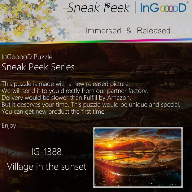 Ingooood-Jigsaw Puzzle 1000 Pieces-Sneak Peek Series-Village in The Sunset_IG-1388 Entertainment Toys for Adult Special Graduation or Birthday Gift Home Decor - Ingooood