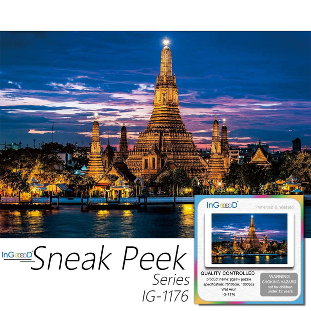 Ingooood-Jigsaw Puzzle 1000 Pieces-Sneak Peek Series- Wat Arun_IG-1176 Entertainment Toys for Adult Special Graduation or Birthday Gift Home Decor - Ingooood