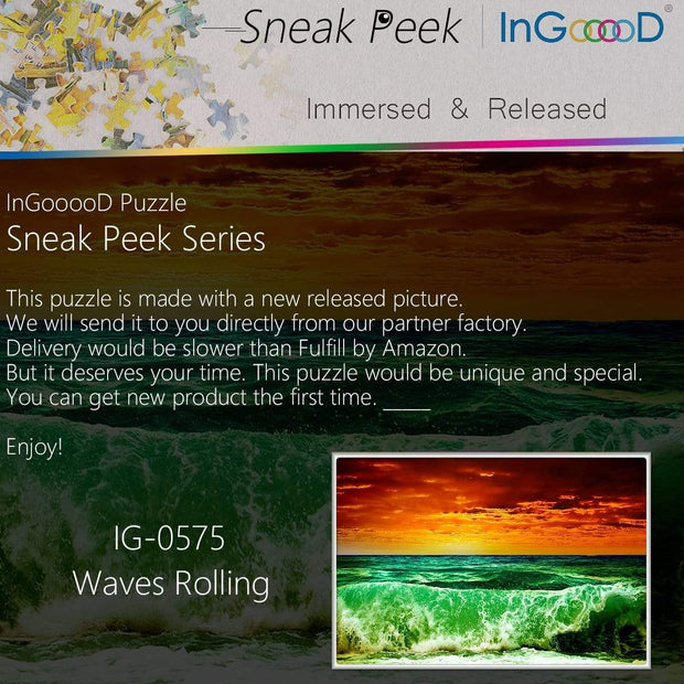 Ingooood-Jigsaw Puzzle 1000 Pieces-Sneak Peek Series-Waves Rolling_IG-0575 Entertainment Toys for Adult Special Graduation or Birthday Gift Home Decor - Ingooood