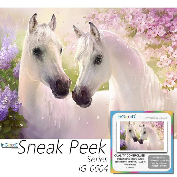 Ingooood-Jigsaw Puzzle 1000 Pieces- Sneak Peek Series- White Horse_IG-0604 Entertainment Toys for Adult Special Graduation or Birthday Gift Home Decor - Ingooood