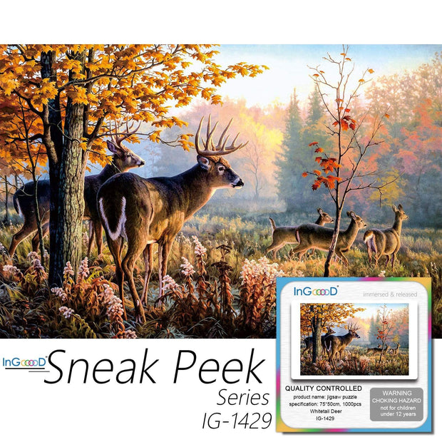 Ingooood-Jigsaw Puzzle 1000 Pieces-Sneak Peek Series-Whitetail Deer_IG-1429 Entertainment Toys for Adult Graduation or Birthday Gift Home Decor - Ingooood