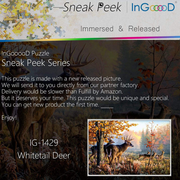 Ingooood-Jigsaw Puzzle 1000 Pieces-Sneak Peek Series-Whitetail Deer_IG-1429 Entertainment Toys for Adult Graduation or Birthday Gift Home Decor - Ingooood
