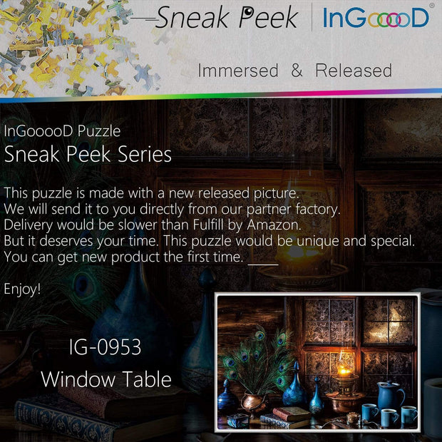 Ingooood-Jigsaw Puzzle 1000 Pieces-Sneak Peek Series-Window Table_IG-0953 Entertainment Toys for Adult Special Graduation or Birthday Gift Home Decor - Ingooood