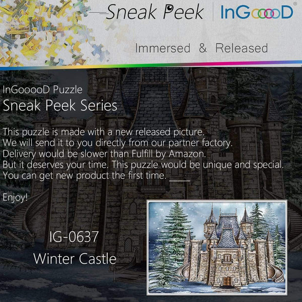 Ingooood-Jigsaw Puzzle 1000 Pieces-Sneak Peek Series-Winter Castle_IG-0637 Entertainment Toys for Adult Special Graduation or Birthday Gift Home Decor - Ingooood