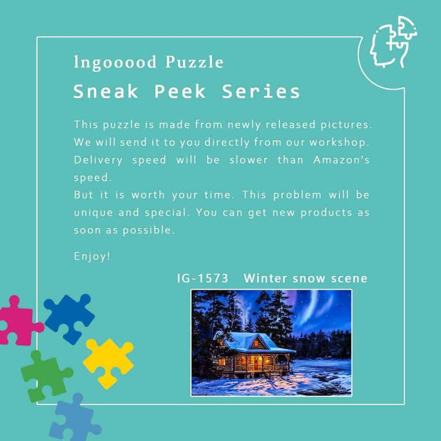 Ingooood-Jigsaw Puzzle 1000 Pieces-Sneak Peek Series-Winter snow scene_IG-1573 Entertainment Toys for Adult Graduation or Birthday Gift Home Decor - Ingooood_US