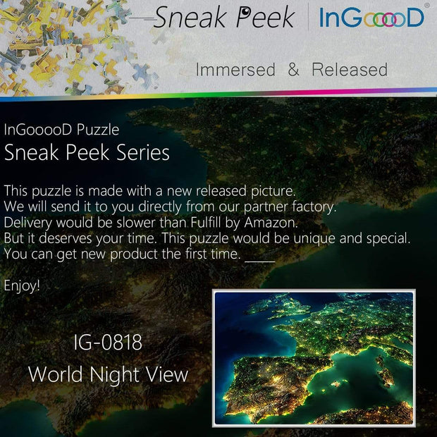 Ingooood- Jigsaw Puzzle 1000 Pieces- Sneak Peek Series-World Night View_IG-0818 Entertainment Toys for Adult Graduation or Birthday Gift Home Decor - Ingooood