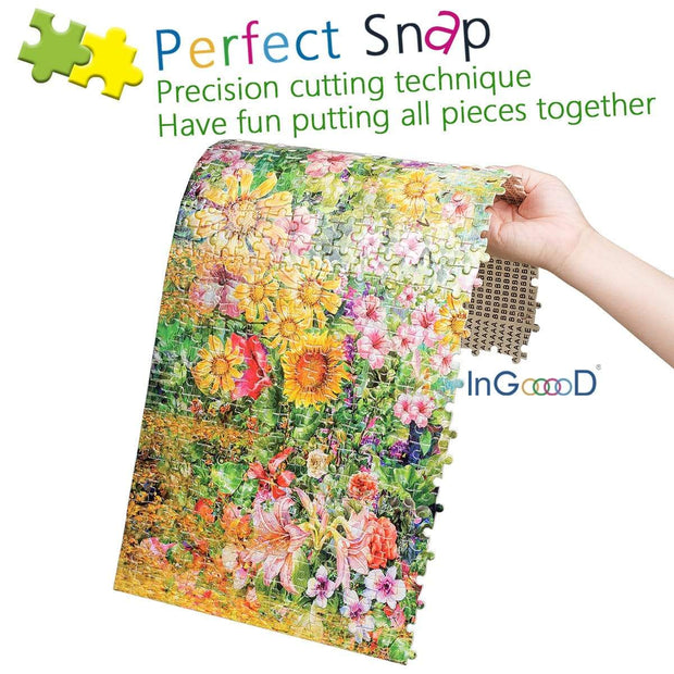 Ingooood Wooden Jigsaw Puzzle 1000 Pieces for Adult - Colorful Flowers Watercolor Painting - Ingooood
