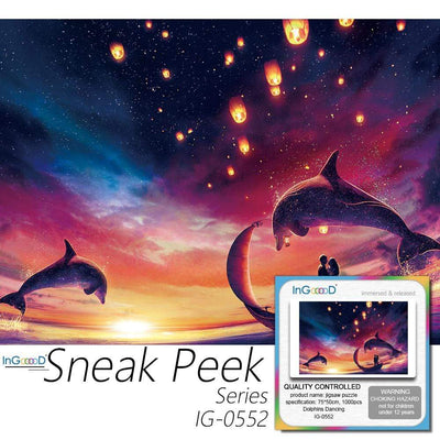 Ingooood Wooden Jigsaw Puzzle 1000 Pieces for Adult - Dolphins Dancing - Ingooood