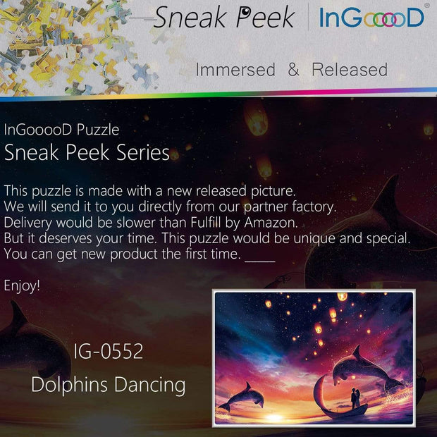 Ingooood Wooden Jigsaw Puzzle 1000 Pieces for Adult - Dolphins Dancing - Ingooood
