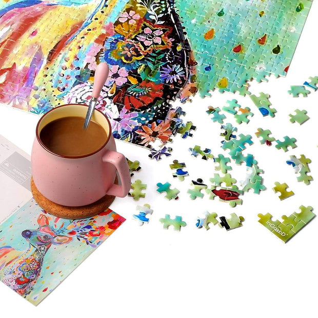 Ingooood Wooden Jigsaw Puzzle 1000 Pieces for Adult - Flower Raindrop Colourful Deer - Ingooood