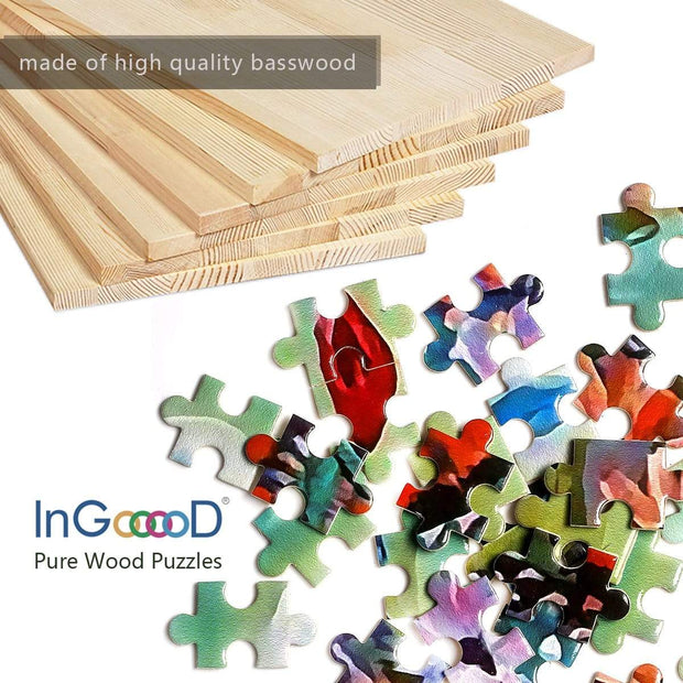 Ingooood Wooden Jigsaw Puzzle 1000 Pieces for Adult - Flower Raindrop Colourful Deer - Ingooood