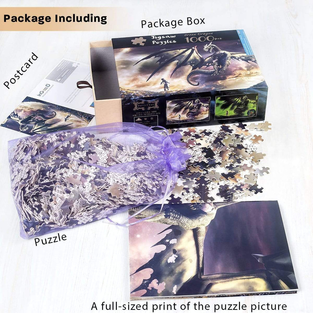 Ingooood Wooden Jigsaw Puzzle 1000 Pieces for Adult - Green Dragon