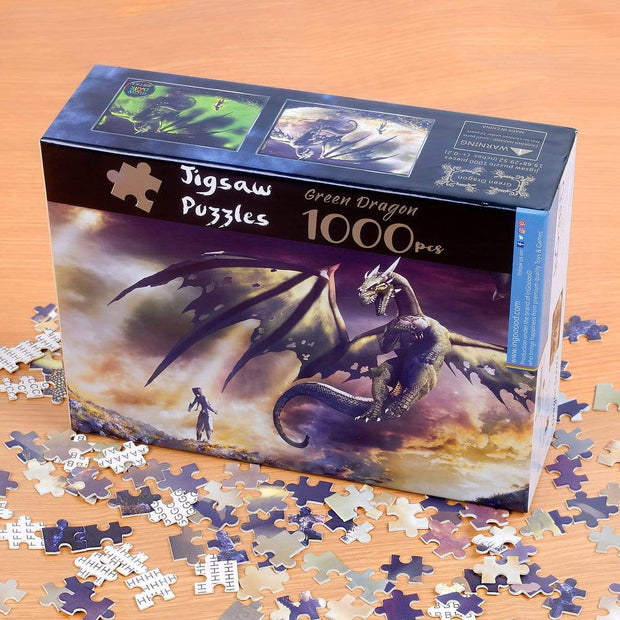 Ingooood Wooden Jigsaw Puzzle 1000 Pieces for Adult - Green Dragon - Ingooood