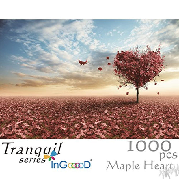 Ingooood Wooden Jigsaw Puzzle 1000 Pieces for Adult - Maple Leaves Heart - Ingooood