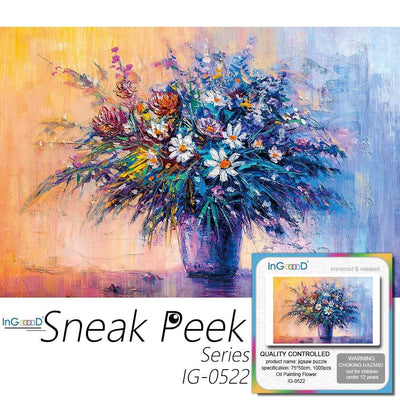 Ingooood Wooden Jigsaw Puzzle 1000 Pieces for Adult - Oil Painting Flower2 - Ingooood