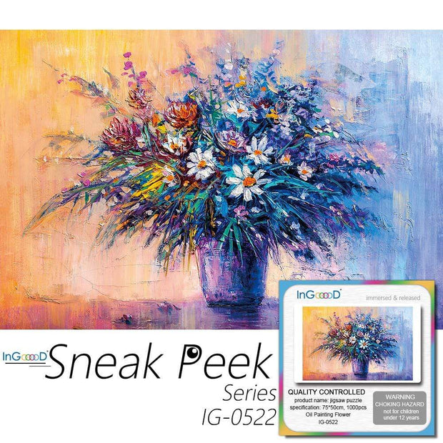 Ingooood Wooden Jigsaw Puzzle 1000 Pieces for Adult - Oil Painting Flower2 - Ingooood