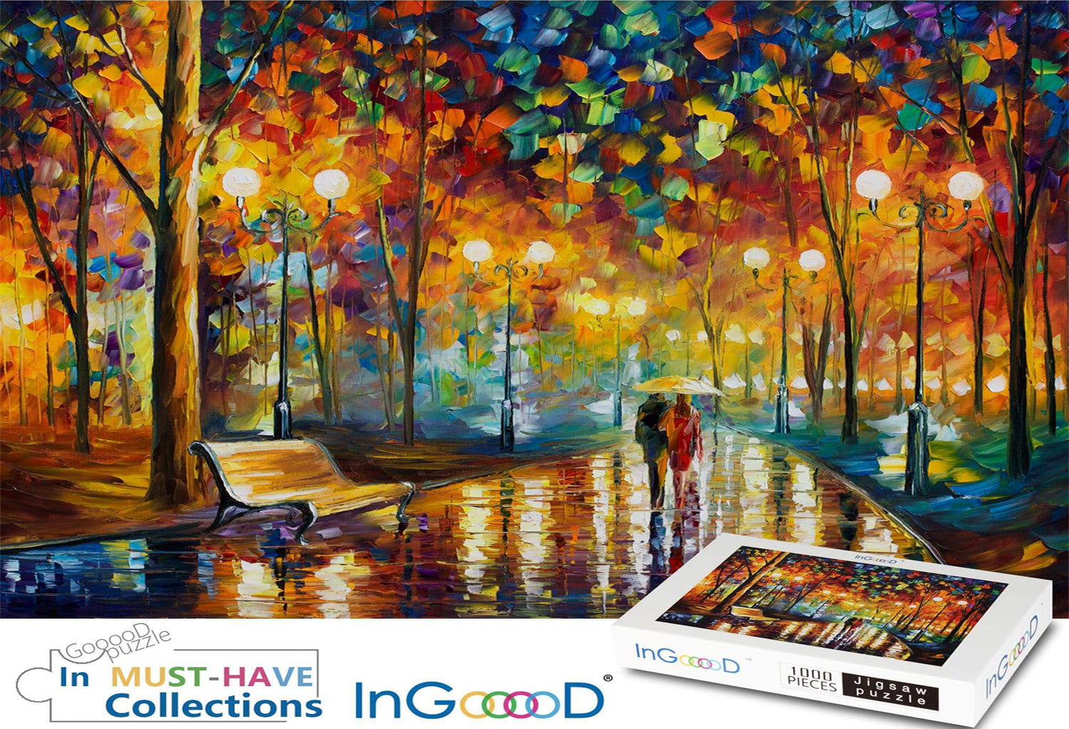 Ingooood Wooden Jigsaw Puzzle 1000 Piece for Adult - Rainy Night Walk